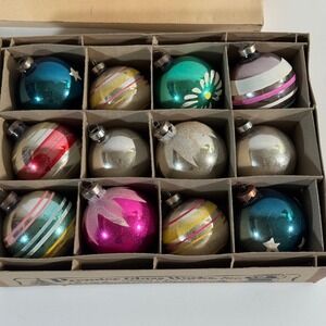 Vtg Christmas Ornaments Made in US OF A Glass Shiny Glitter Retro Holiday Decor